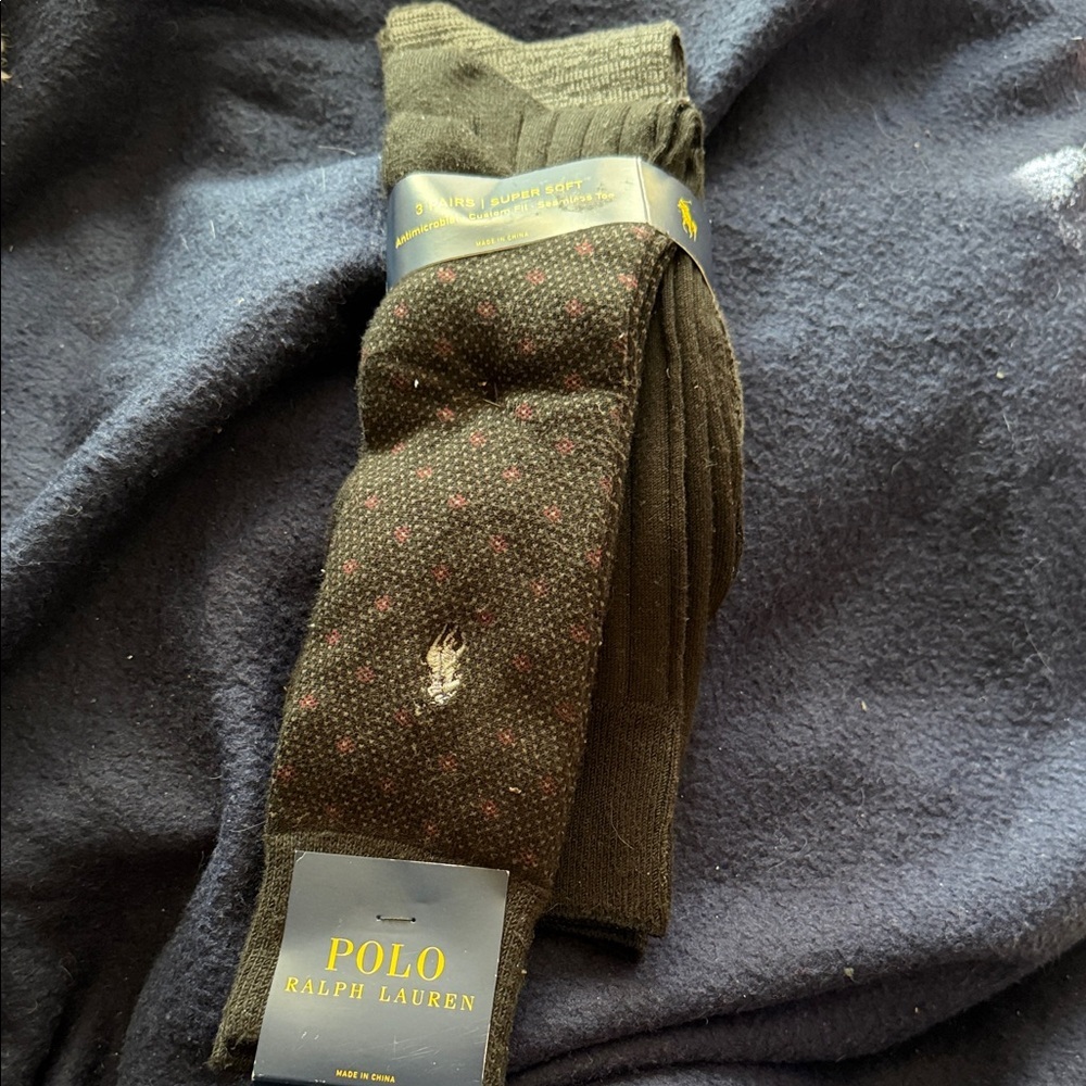 NWT Polo Ralph Lauren Black Socks with Pink Dots ( 3 pairs)